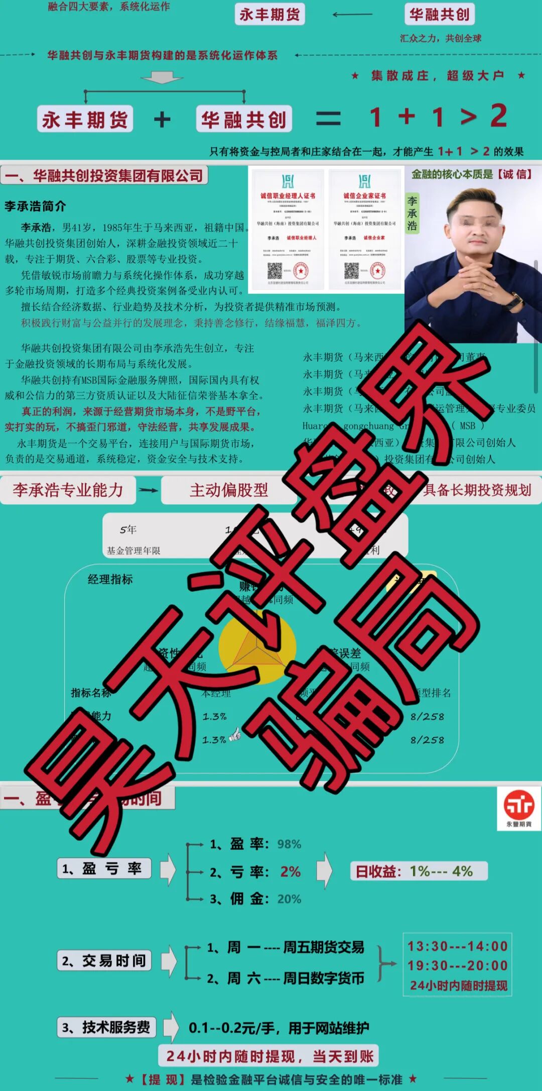华融共创(永丰期货)期货带单类资金盘骗局,操盘手李承浩又单割了500多人,速度撤离! 华融共创(永丰期货)期货带单类资金盘骗局,操盘手李承浩又单割了500多人,速度撤离!