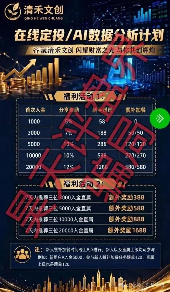 【清禾文创】带单类资金盘骗局,打着“Ai定投理财”的旗号疯狂拉人,即将收割跑路! 【清禾文创】带单类资金盘骗局,打着“Ai定投理财”的旗号疯狂拉人,即将收割跑路!
